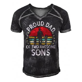 Mens Proud Dad Of Two Awesome Sons Cool Father Retro Men's Short Sleeve V-neck 3D Print Retro Tshirt | Mazezy