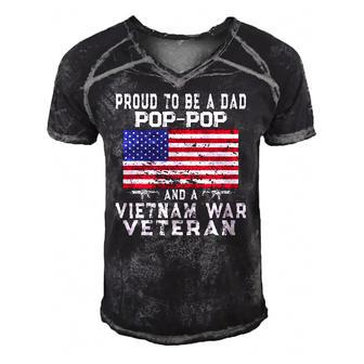 Mens Proud Dad Pop-Pop Vietnam War Veteran - Retro Us Flag Grandpa Men's Short Sleeve V-neck 3D Print Retro Tshirt | Mazezy