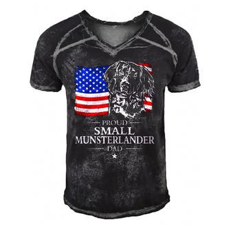 Mens Proud Small Munsterlander Dad American Flag Patriotic Dog Men's Short Sleeve V-neck 3D Print Retro Tshirt | Mazezy