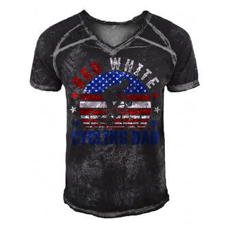 Mens Red White Cycling Dad 4Th Of July American Flag Gift Men's Short Sleeve V-neck 3D Print Retro Tshirt - Seseable