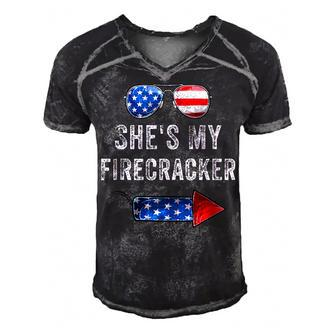 Mens Shes My Firecracker His And Hers 4Th July Matching Couples Men's Short Sleeve V-neck 3D Print Retro Tshirt | Seseable CA