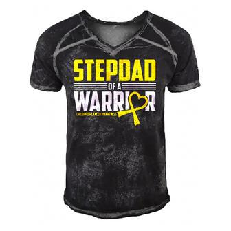 Mens Stepdad Childhood Cancer Awareness Survivor Ribbon Warrior Men's Short Sleeve V-neck 3D Print Retro Tshirt | Mazezy