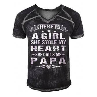 Mens There Is A Girl She Stole My Heart She Calls Me Papa  Men's Short Sleeve V-neck 3D Print Retro Tshirt