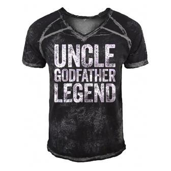 Mens Uncle Godfather Legend Happy Fathers Day Men's Short Sleeve V-neck 3D Print Retro Tshirt | Mazezy