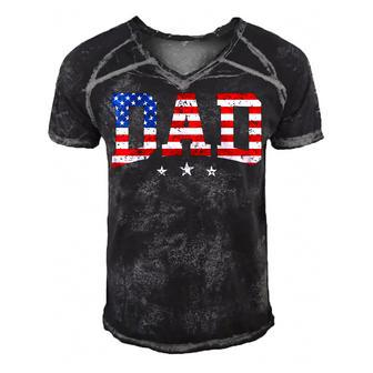Mens Vintage Dad Fathers Day American Flag Usa Dad 4Th Of July  Men's Short Sleeve V-neck 3D Print Retro Tshirt