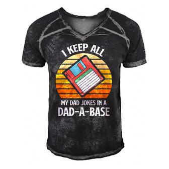 Mens Vintage Fathers Day I Keep All My Dad Jokes In A Dad A Base Men's Short Sleeve V-neck 3D Print Retro Tshirt | Mazezy