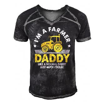 Mens Vintage Im A Daddy Farmer Much Cooler Costume Tractor Men's Short Sleeve V-neck 3D Print Retro Tshirt | Mazezy