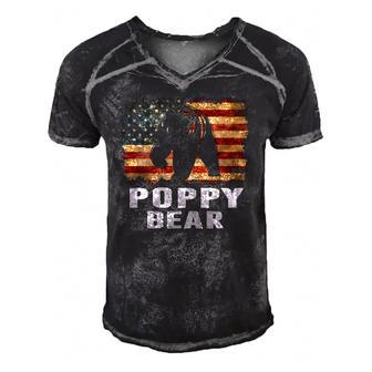 Mens Vintage Poppy Bear Poppy Fathers Day Dad Gift Men's Short Sleeve V-neck 3D Print Retro Tshirt | Mazezy