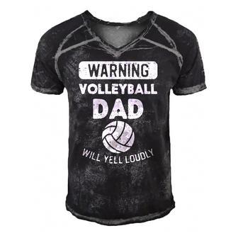 Mens Warning Volleyball Dad Yell Funny Sports Fan Daddy Papa Men Men's Short Sleeve V-neck 3D Print Retro Tshirt | Mazezy