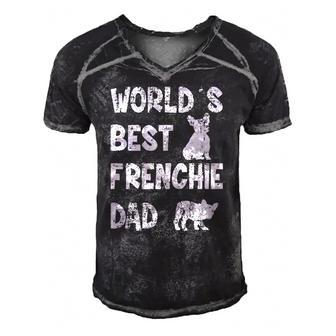 Mens Worlds Best Frenchie Dad French Bulldog Dog Lover Men's Short Sleeve V-neck 3D Print Retro Tshirt | Mazezy
