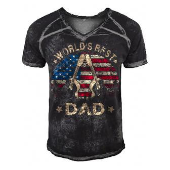Mens Worlds Best Guitar Dad T 4Th Of July American Flag Men's Short Sleeve V-neck 3D Print Retro Tshirt - Seseable