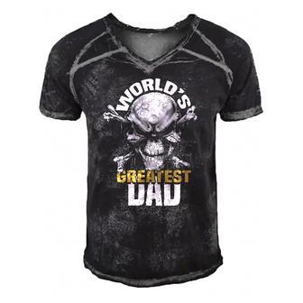 Mens Worlds Greatest Dad Skull Men's Short Sleeve V-neck 3D Print Retro Tshirt | Mazezy