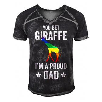 Mens You Bet Giraffe Im A Proud Dad Funny Lgbt Rainbow Men's Short Sleeve V-neck 3D Print Retro Tshirt - Seseable
