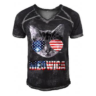 Meowica Funny Cat Patriotic Usa Shirt American Flag 544 Trending Shirt Men's Short Sleeve V-neck 3D Print Retro Tshirt | Favorety UK