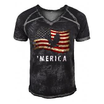 Merica American Eagle Flag 4Th Of July Distressed Vintage Men's Short Sleeve V-neck 3D Print Retro Tshirt | Mazezy