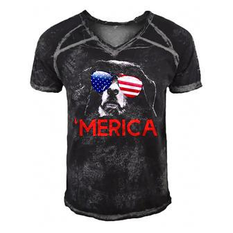 Merica Bernese Mountain Dog American Flag 4Th Of July Men's Short Sleeve V-neck 3D Print Retro Tshirt | Mazezy