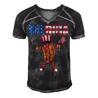 Merica Hot Dog 4Th Of July Dad Gift American Flag And Hotdog Men's Short Sleeve V-neck 3D Print Retro Tshirt - Seseable
