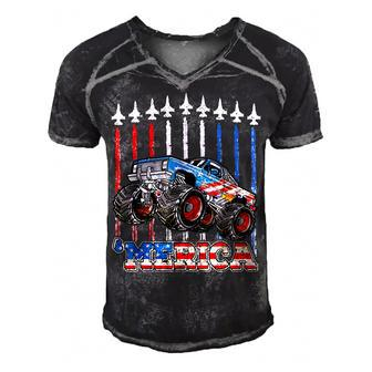 Merica Monster Truck Patriotic American Flag July 4Th Gift Men's Short Sleeve V-neck 3D Print Retro Tshirt - Seseable