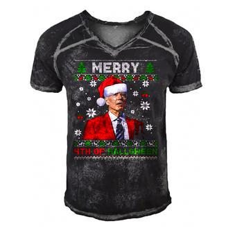 Merry 4Th Of Halloween Funny Biden Ugly Christmas Men's Short Sleeve V-neck 3D Print Retro Tshirt | Mazezy