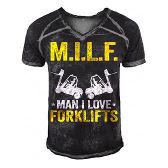 MILF Man I Love Forklifts Jokes Funny Forklift Driver Men's Short Sleeve V-neck 3D Print Retro Tshirt - Seseable