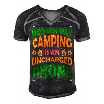 Modern Day Camping Is An Uncharged Phone Men's Short Sleeve V-neck 3D Print Retro Tshirt | Favorety