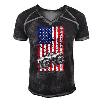 Monster Truck American Flag 4Th Of July Trucks Racing Usa Men's Short Sleeve V-neck 3D Print Retro Tshirt | Mazezy