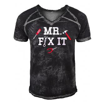 Mr Fix It Fathers Day Hand Tools Papa Daddy Men's Short Sleeve V-neck 3D Print Retro Tshirt | Mazezy