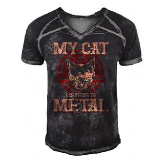 My Cat Listens To Metal Black Dark Rock Death Metal Men's Short Sleeve V-neck 3D Print Retro Tshirt | Mazezy