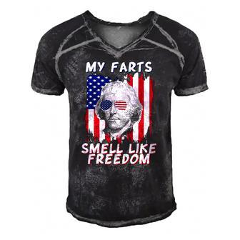 My Farts Smell Like Freedom Jefferson 4Th July Flag Men's Short Sleeve V-neck 3D Print Retro Tshirt | Mazezy