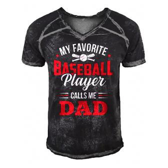 My Favorite Baseball Player Calls Me Dad Son Father Men's Short Sleeve V-neck 3D Print Retro Tshirt | Mazezy