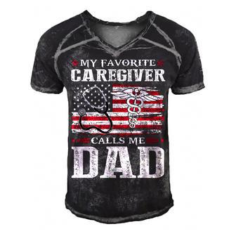 My Favorite Caregiver Calls Me Dad Patriotic 4Th Of July Men's Short Sleeve V-neck 3D Print Retro Tshirt - Seseable
