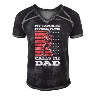 My Favorite Football Player Calls Me Dad American Flag Men's Short Sleeve V-neck 3D Print Retro Tshirt | Mazezy