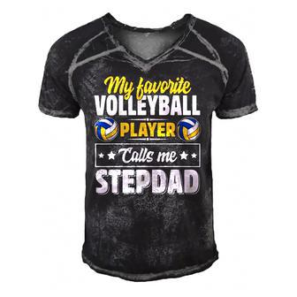 My Favorite Volleyball Player Calls Me Stepdad Cute Men's Short Sleeve V-neck 3D Print Retro Tshirt | Mazezy