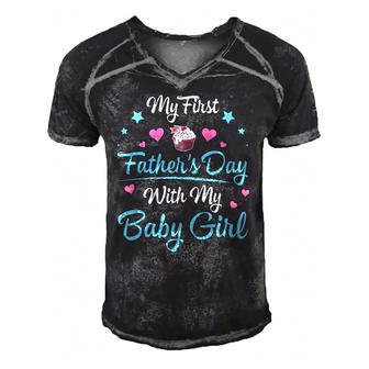 My First Fathers Day With My Baby Girl Daughter Daddy Men's Short Sleeve V-neck 3D Print Retro Tshirt | Mazezy