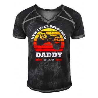 New Level Unlocked Daddy 2021 Up Gonna Be Dad Father Gamer Men's Short Sleeve V-neck 3D Print Retro Tshirt | Mazezy