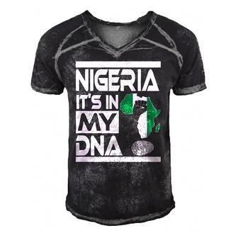 Nigeria Is In My Dna Nigerian Flag Africa Map Raised Fist Men's Short Sleeve V-neck 3D Print Retro Tshirt | Mazezy AU