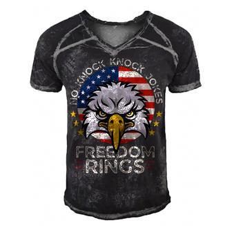 No Knock Knock Jokes Freedom Rings 4Th Of July Dad Joke Men's Short Sleeve V-neck 3D Print Retro Tshirt - Seseable