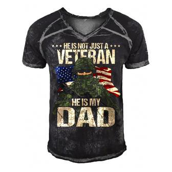 Not Just A Veteran He Is My Dad Patriotic Usa American Flag  Men's Short Sleeve V-neck 3D Print Retro Tshirt