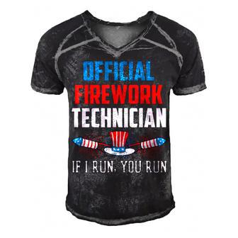 Official Firework Technician If I Run You Run 4Th Of July V2 Men's Short Sleeve V-neck 3D Print Retro Tshirt - Seseable