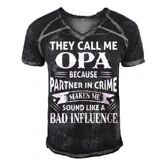 Opa Grandpa Gift They Call Me Opa Because Partner In Crime Makes Me Sound Like A Bad Influence Men's Short Sleeve V-neck 3D Print Retro Tshirt - Seseable