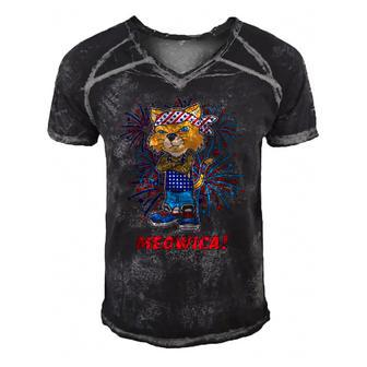 Orange Tabby Gangsta Cat Tattoos Bandana July 4Th Cat Lover Men's Short Sleeve V-neck 3D Print Retro Tshirt | Mazezy