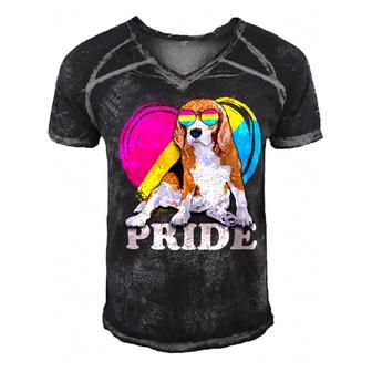 Pansexual Beagle Rainbow Heart Pride Lgbt Dog Lover 56 Beagle Dog Men's Short Sleeve V-neck 3D Print Retro Tshirt - Seseable