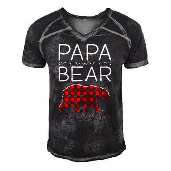 Papa Bear Christmas Pajamas Matching Family Plaid Men Men's Short Sleeve V-neck 3D Print Retro Tshirt | Mazezy
