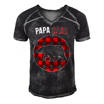 Papa Bear Red Plaid Matching Family Christmas Pajamas Men's Short Sleeve V-neck 3D Print Retro Tshirt | Mazezy