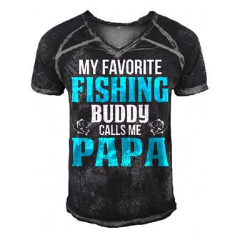 Papa Grandpa Fishing Gift My Favorite Fishing Buddy Calls Me Papa Men's Short Sleeve V-neck 3D Print Retro Tshirt - Seseable