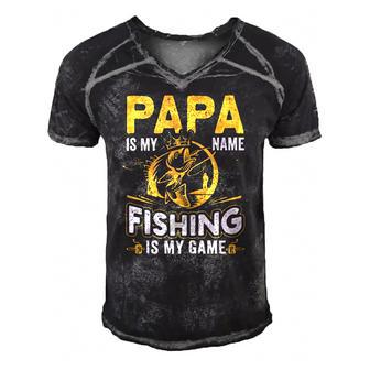 Papa Is My Name Fishing Is My Game Funny Gift  Men's Short Sleeve V-neck 3D Print Retro Tshirt