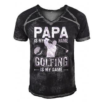 Papa Is My Name Golfing Is My Game Funny Golf Gift Men's Short Sleeve V-neck 3D Print Retro Tshirt | Mazezy