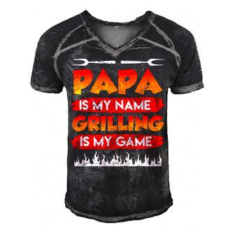 Papa Is My Name Grilling Is My Game Bbq Dad Fathers Day   Men's Short Sleeve V-neck 3D Print Retro Tshirt