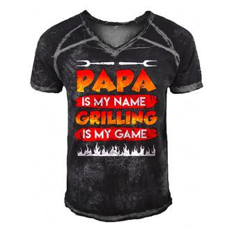 Papa Is My Name Grilling Is My Game Bbq Dad Fathers Day Tee Men's Short Sleeve V-neck 3D Print Retro Tshirt | Mazezy
