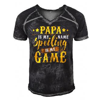 Papa Is My Name Spoiling Is My Game Fathers Day Men's Short Sleeve V-neck 3D Print Retro Tshirt | Mazezy